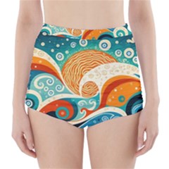 Waves Ocean Sea Abstract Whimsical (3) High-waisted Bikini Bottoms by Jancukart