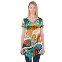 Waves Ocean Sea Abstract Whimsical (3) Short Sleeve Tunic 