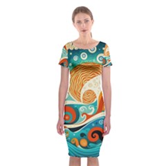 Waves Ocean Sea Abstract Whimsical (3) Classic Short Sleeve Midi Dress