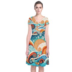 Waves Ocean Sea Abstract Whimsical (3) Short Sleeve Front Wrap Dress