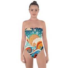 Waves Ocean Sea Abstract Whimsical (3) Tie Back One Piece Swimsuit