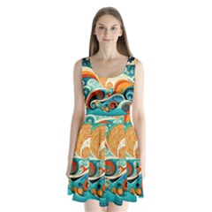 Waves Ocean Sea Abstract Whimsical (3) Split Back Mini Dress 