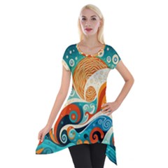 Waves Ocean Sea Abstract Whimsical (3) Short Sleeve Side Drop Tunic by Jancukart