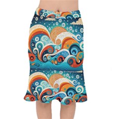 Waves Ocean Sea Abstract Whimsical (3) Short Mermaid Skirt