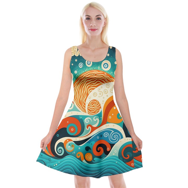 Waves Ocean Sea Abstract Whimsical (3) Reversible Velvet Sleeveless Dress