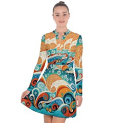 Waves Ocean Sea Abstract Whimsical (3) Long Sleeve Panel Dress