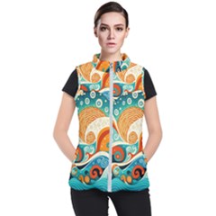 Waves Ocean Sea Abstract Whimsical (3) Women s Puffer Vest