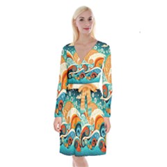 Waves Ocean Sea Abstract Whimsical (3) Long Sleeve Velvet Front Wrap Dress by Jancukart