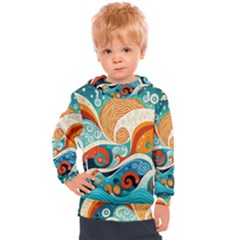 Waves Ocean Sea Abstract Whimsical (3) Kids  Hooded Pullover by Jancukart