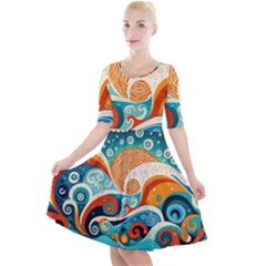 Waves Ocean Sea Abstract Whimsical (3) Quarter Sleeve A-line Dress by Jancukart