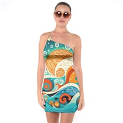 Waves Ocean Sea Abstract Whimsical (3) One Soulder Bodycon Dress