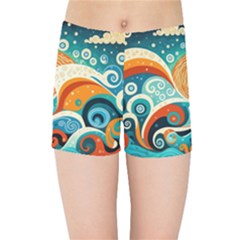 Waves Ocean Sea Abstract Whimsical (3) Kids  Sports Shorts