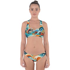 Waves Ocean Sea Abstract Whimsical (3) Cross Back Hipster Bikini Set by Jancukart