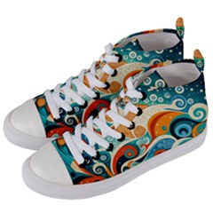 Waves Ocean Sea Abstract Whimsical (3) Women s Mid-top Canvas Sneakers by Jancukart