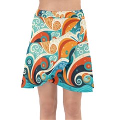 Waves Ocean Sea Abstract Whimsical (3) Wrap Front Skirt