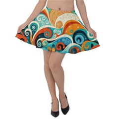 Waves Ocean Sea Abstract Whimsical (3) Velvet Skater Skirt