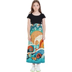 Waves Ocean Sea Abstract Whimsical (3) Kids  Flared Maxi Skirt by Jancukart