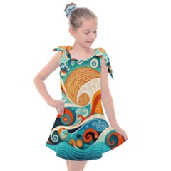 Waves Ocean Sea Abstract Whimsical (3) Kids  Tie Up Tunic Dress