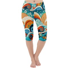 Waves Ocean Sea Abstract Whimsical (3) Lightweight Velour Cropped Yoga Leggings