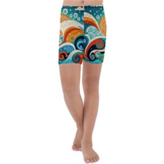 Waves Ocean Sea Abstract Whimsical (3) Kids  Lightweight Velour Capri Yoga Leggings