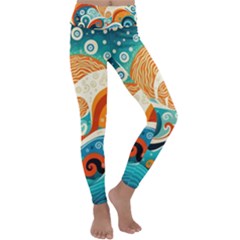 Waves Ocean Sea Abstract Whimsical (3) Kids  Lightweight Velour Classic Yoga Leggings by Jancukart