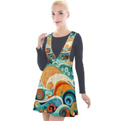 Waves Ocean Sea Abstract Whimsical (3) Plunge Pinafore Velour Dress