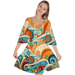 Waves Ocean Sea Abstract Whimsical (3) Velour Kimono Dress