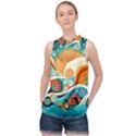 Waves Ocean Sea Abstract Whimsical (3) High Neck Satin Top View1