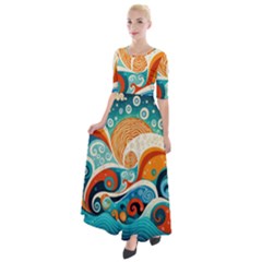 Waves Ocean Sea Abstract Whimsical (3) Half Sleeves Maxi Dress by Jancukart