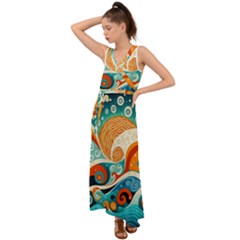 Waves Ocean Sea Abstract Whimsical (3) V-neck Chiffon Maxi Dress by Jancukart