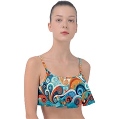 Waves Ocean Sea Abstract Whimsical (3) Frill Bikini Top by Jancukart