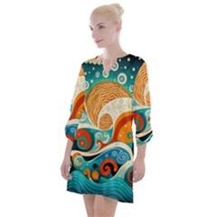 Waves Ocean Sea Abstract Whimsical (3) Open Neck Shift Dress