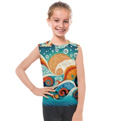 Waves Ocean Sea Abstract Whimsical (3) Kids  Mesh Tank Top