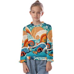 Waves Ocean Sea Abstract Whimsical (3) Kids  Frill Detail Tee