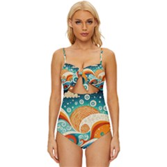 Waves Ocean Sea Abstract Whimsical (3) Knot Front One-piece Swimsuit by Jancukart