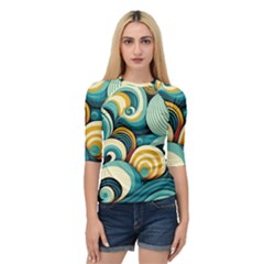 Waves Ocean Sea Abstract Whimsical (1) Quarter Sleeve Raglan Tee