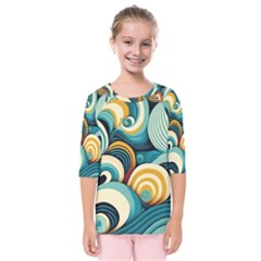 Waves Ocean Sea Abstract Whimsical (1) Kids  Quarter Sleeve Raglan Tee