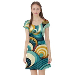 Waves Ocean Sea Abstract Whimsical (1) Short Sleeve Skater Dress by Jancukart