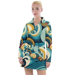 Waves Ocean Sea Abstract Whimsical (1) Women s Long Sleeve Casual Dress by Jancukart