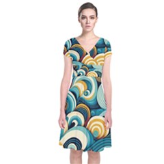 Waves Ocean Sea Abstract Whimsical (1) Short Sleeve Front Wrap Dress