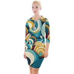 Waves Ocean Sea Abstract Whimsical (1) Quarter Sleeve Hood Bodycon Dress