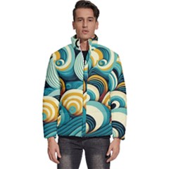 Waves Ocean Sea Abstract Whimsical (1) Men s Puffer Bubble Jacket Coat