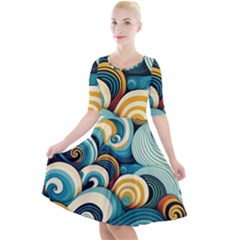 Waves Ocean Sea Abstract Whimsical (1) Quarter Sleeve A-line Dress by Jancukart