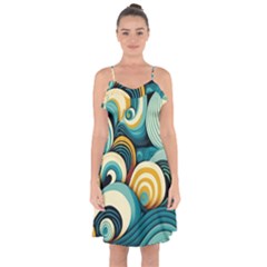 Waves Ocean Sea Abstract Whimsical (1) Ruffle Detail Chiffon Dress