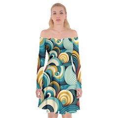 Waves Ocean Sea Abstract Whimsical (1) Off Shoulder Skater Dress