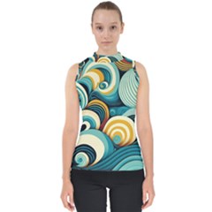 Waves Ocean Sea Abstract Whimsical (1) Mock Neck Shell Top