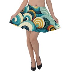 Waves Ocean Sea Abstract Whimsical (1) Velvet Skater Skirt