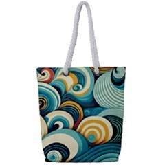 Waves Ocean Sea Abstract Whimsical (1) Full Print Rope Handle Tote (small)