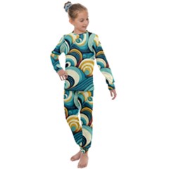 Waves Ocean Sea Abstract Whimsical (1) Kids  Long Sleeve Set  by Jancukart