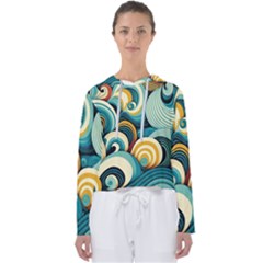 Waves Ocean Sea Abstract Whimsical (1) Women s Slouchy Sweat